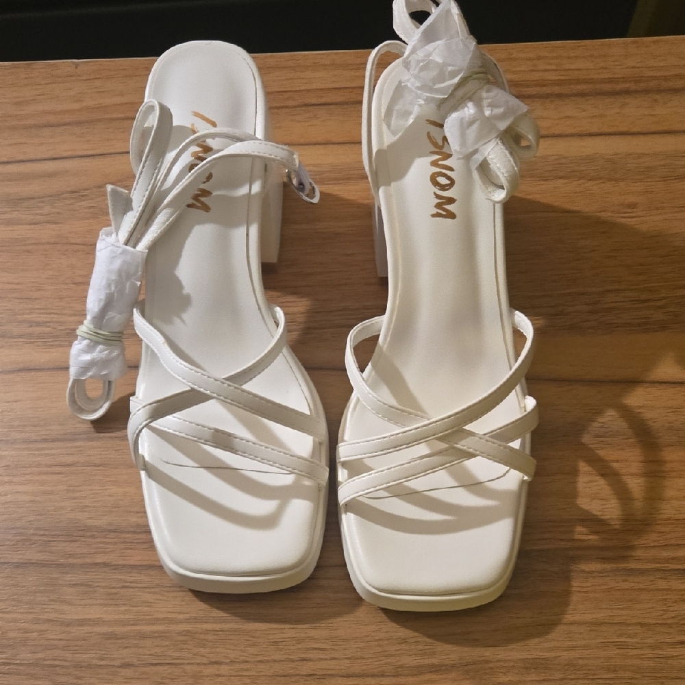 ISNOM Platform Block Heels Women Comfortable Strappy Heels - Size 6